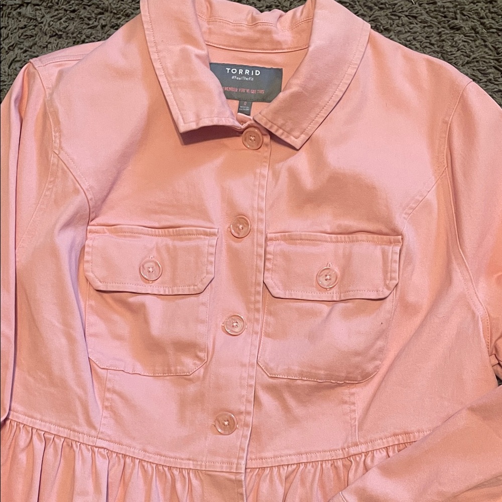 Torrid Light Pink Peplum Button-Up jacket - Picture 2 of 8